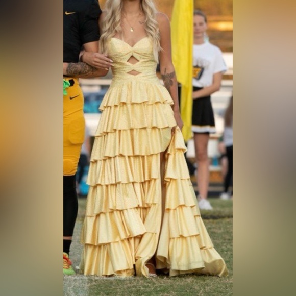 Yellow Sherri Hill 5741 Dressworn once SO pretty and sparkly in person